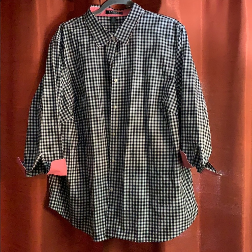 Black white checkered button down Ralph Lauren 3X